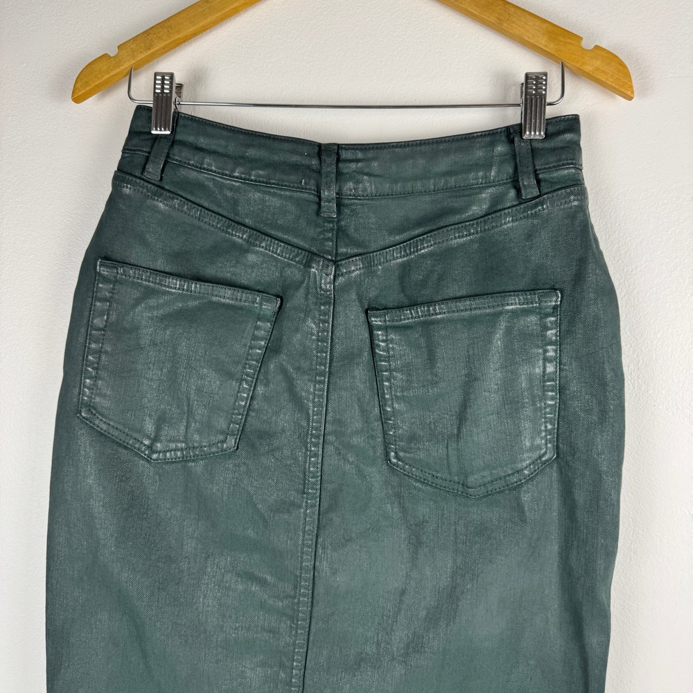 Pilcro Anthropologie Coated Denim Pencil Skirt Green Metallic High‎ Rise Size 4 - Picture 10 of 11